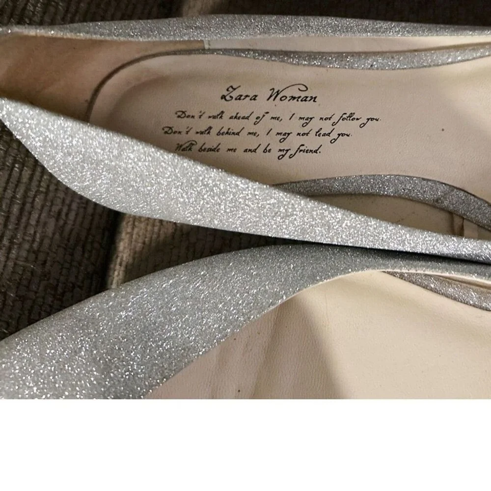 Zara Silver Glitter Pointed Toe Flats Size 5 5